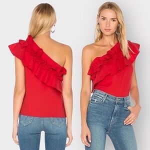 SALONI Red Esme One Shoulder Ruffle Blouse (Sz 6)